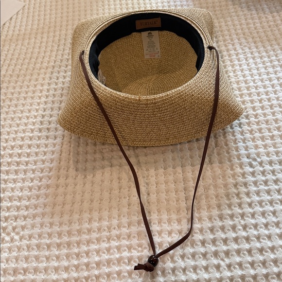 Furtalk tan straw hat with brown leather strap - Picture 8 of 12